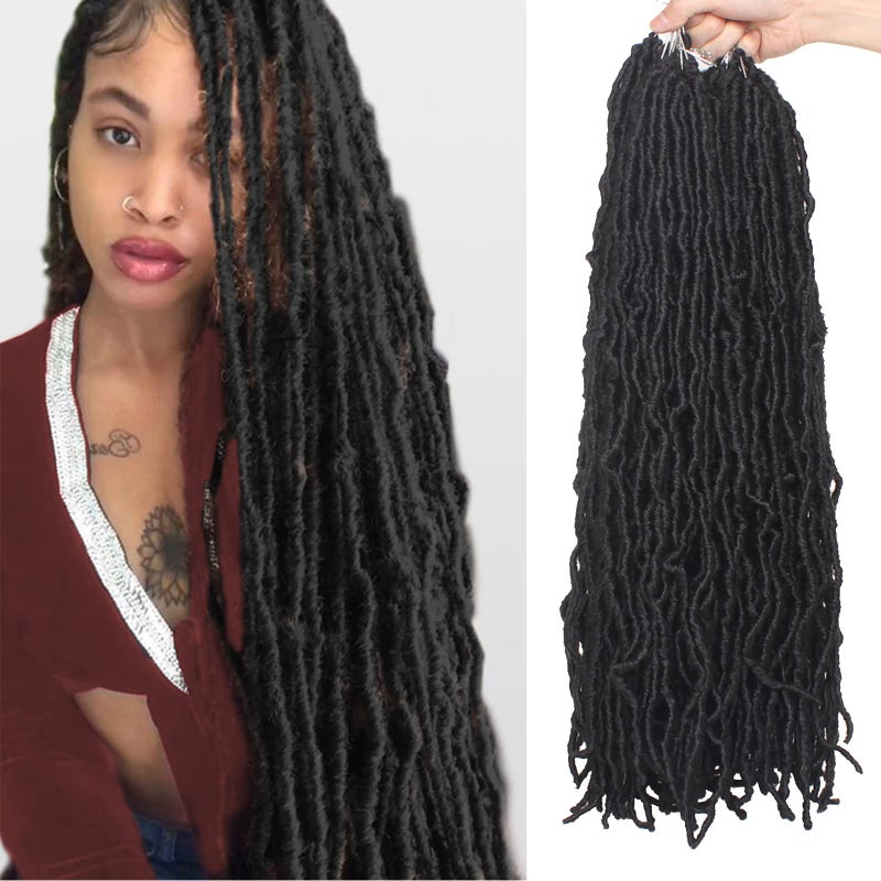 ZRQ 24 Inch New Faux Locs Hair 2Packs Natural Black Curly Wavy Goddess Soft Locs Crochet Braids Hair Synthetic Hair Extensions for Women (24 Inch, 1B#) - Image 1